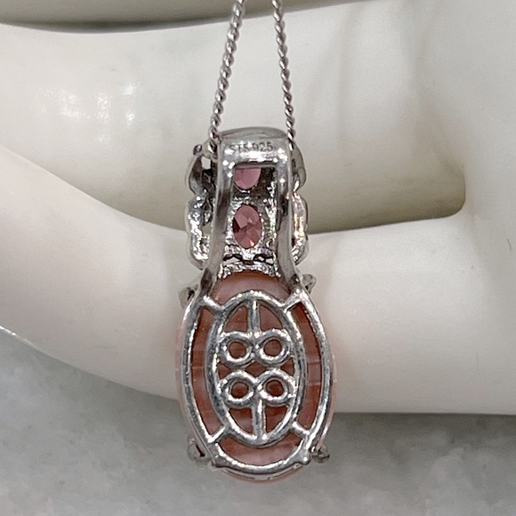 Australian Pink Opal Orissa Rhodolite Garnet Sterling Silver Pendant Nec… - Picture 8 of 11